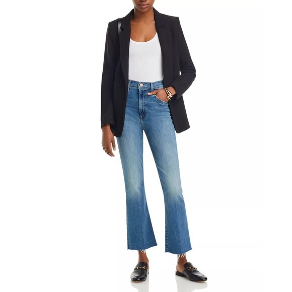 248$ MOTHER The Hustler High Rise Frayed Flare Leg Ankle Jeans Size 28 Blue - Picture 2 of 5